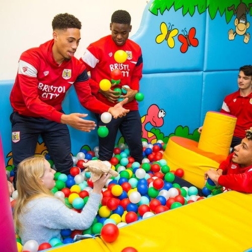 Bristol City players in the ball pit at Charlton Farm