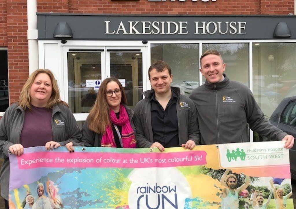 Healthcare and protection insurance specialist The Exeter will be the headline sponsor at Children’s Hospice South West's 2019 Exeter Rainbow Run. Pictured (from left) are Suzanne Coleman, Becky Penrose, James Greenaway and Ryan Tumulty