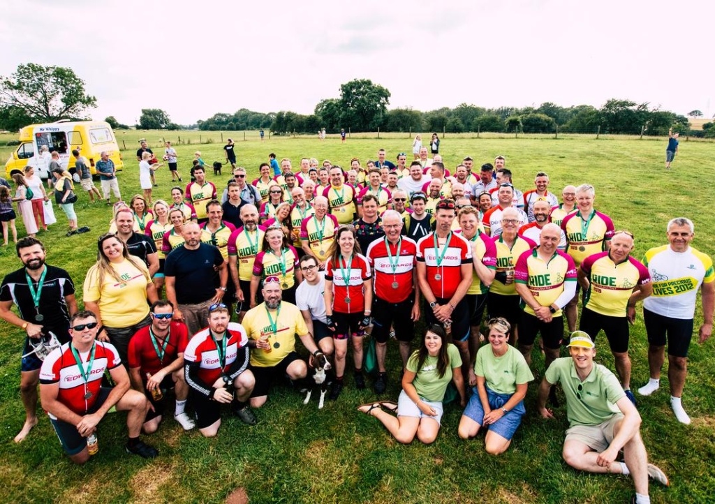 Ride for Precious Lives cyclists at the finish line at Charlton Farm. Picture: Joe Scrase @JoeKnowsPhotoUK 