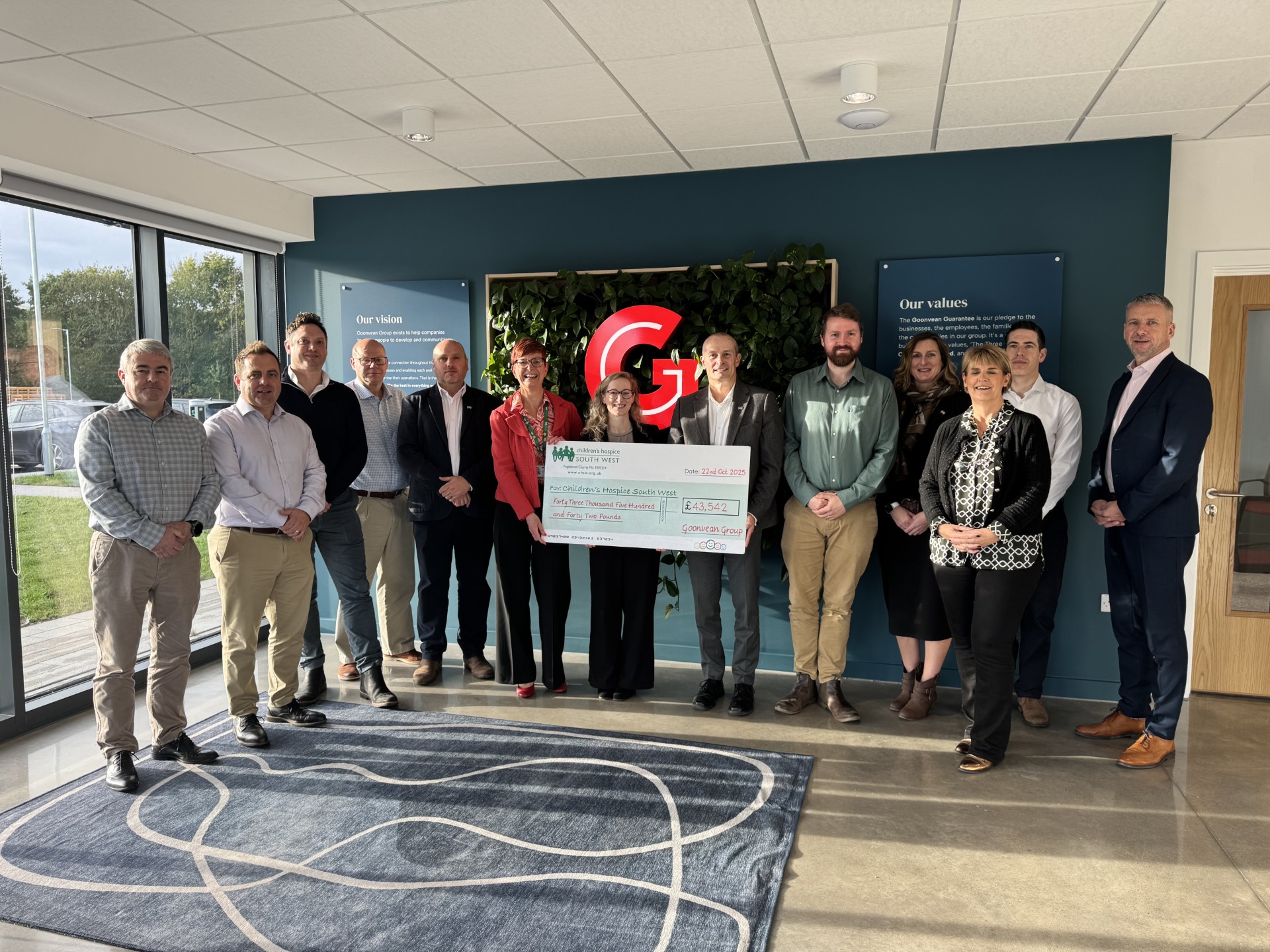 Goonvean Group Directors and CHSW representative with cheque for more than £43,000 A cheque for more than £43,000 for CHSW is presented