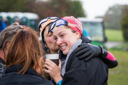 women warming up after a cold water swim