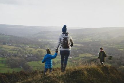 woman and children hiking