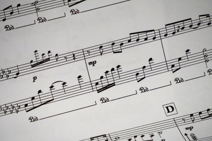 Sheet music close up in black and white