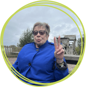 Nanny doing a peace sign