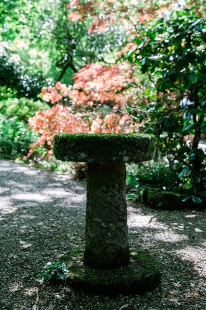 Japanese garden stone sculpture close up