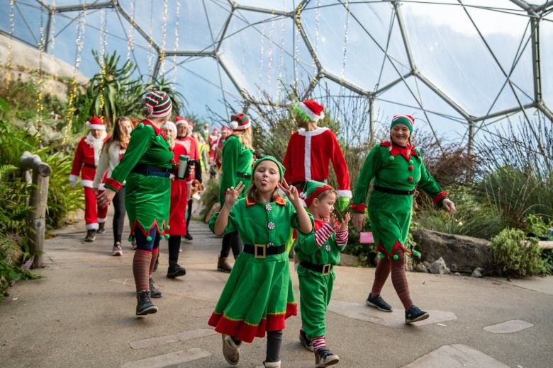 Family at the Eden Project dressed as elves