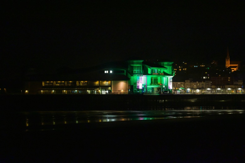 Weston-super-Mare pier with green lights