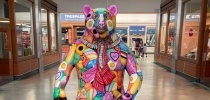 multi-coloured sculpted bear in centre frame thumbnail