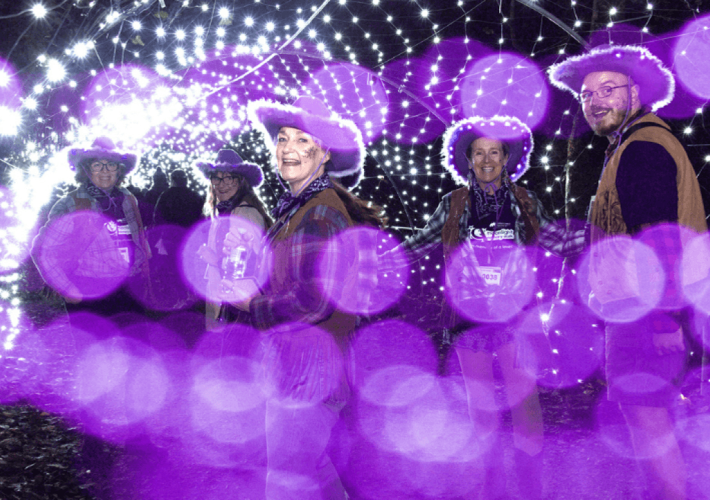 Participants of Moonlight Memory Walk Cornwall 2025 in the Heligan lights