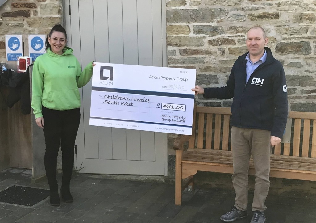 Acorn Blue present their donation to Amanda Masters from Children's Hospice South West