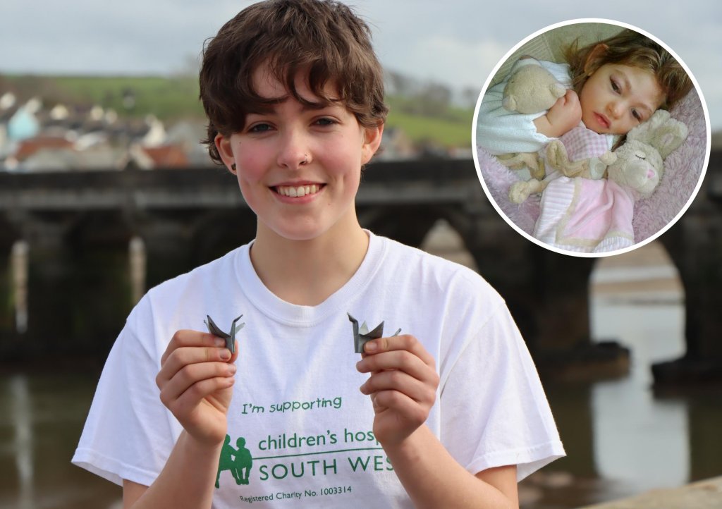 Aria Mitchell will be attempting to fold 1,000 paper cranes in memory of Imogen Smale (inset)