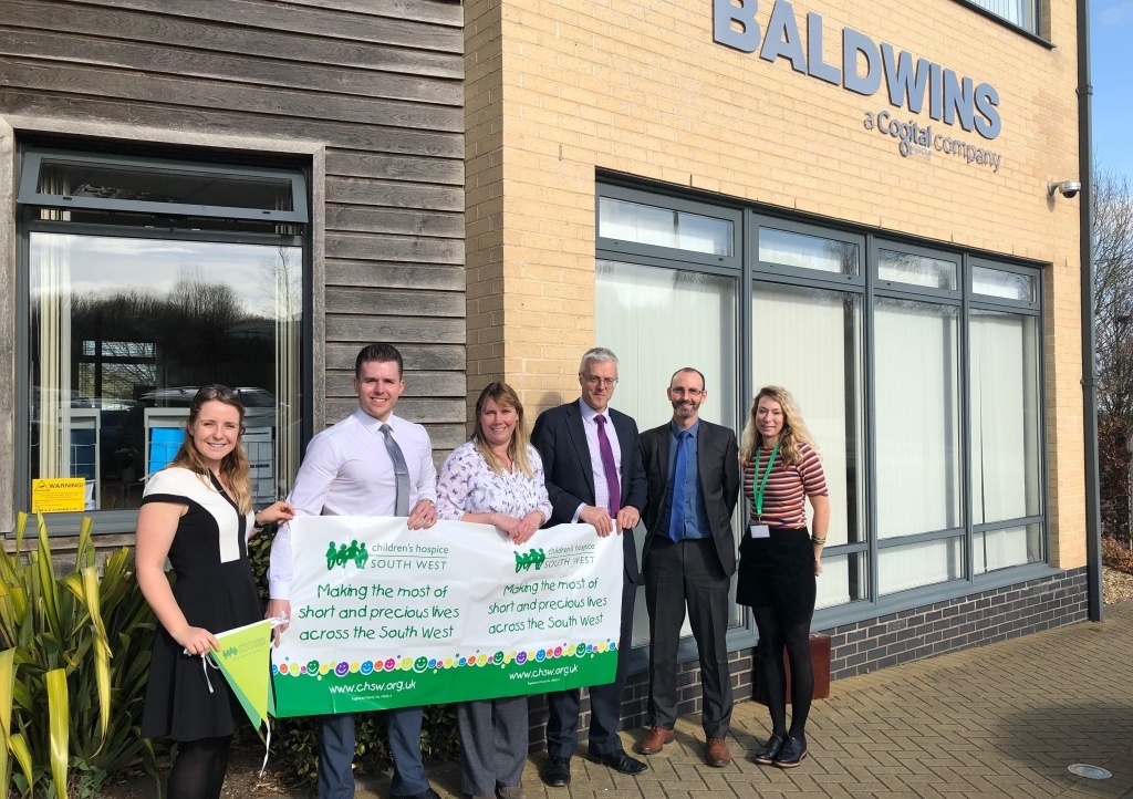 Staff from Baldwins' South Molton and Holsworthy offices are supporting Children's Hospice South West in 2019. Pictured (from left) are Rebecca Haughton, Andrew Schuster, Jayne Gillanders, Matt Gard, Michael Hesketh of Baldwins and Mhairi Bass-Carruthers 