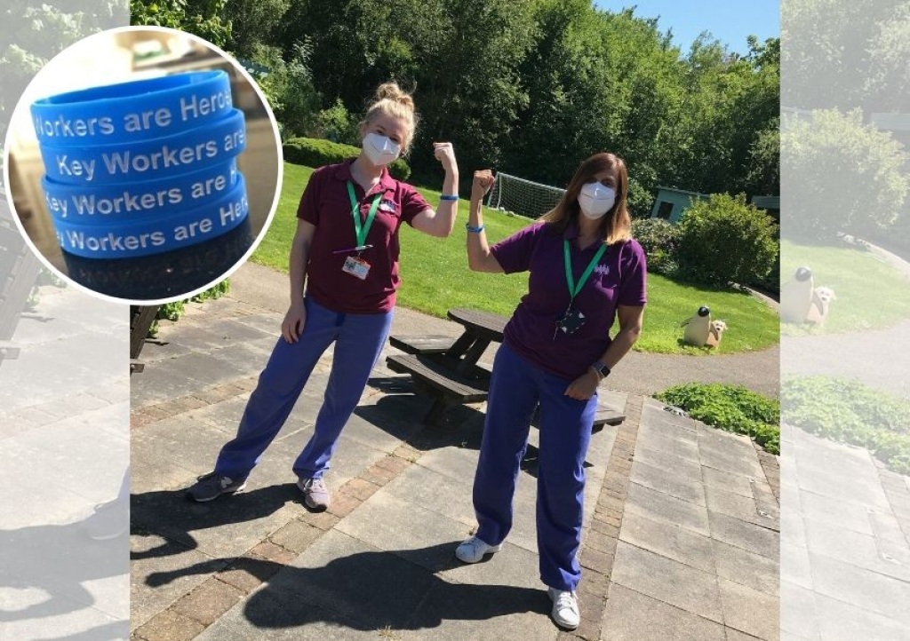 Care team members at Charlton Farm are pictured wearing the new charity wristbands