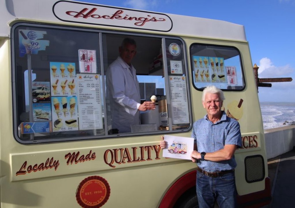 Artist Colin Petty is pictured with one of the Hocking’s ice cream vans in Westward Ho!