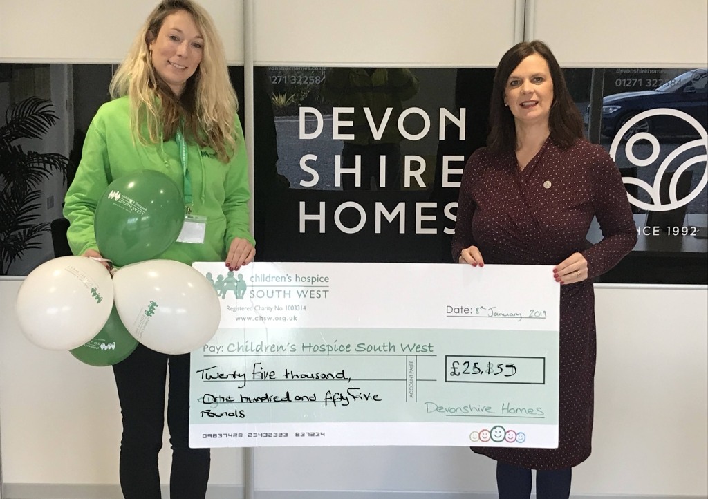 Sales and marketing director at Devonshire Homes, presents the fundraising cheque to CHSW