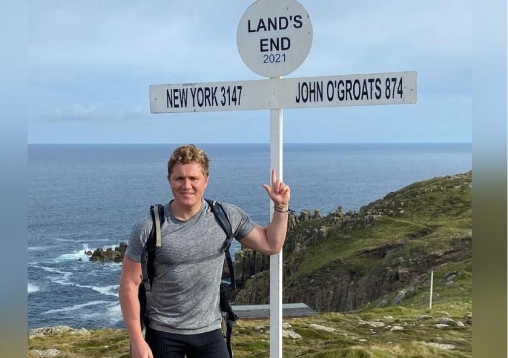 Henry Haselock sets off on his 150-mile coast path challenge from Land’s End in Cornwall