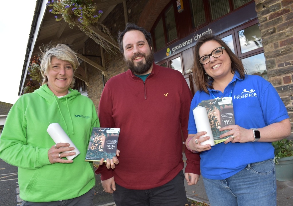 Emma Perry and Lisa Mackenzie launch this year’s Light Up a Life appeal with North Devon Gazette editor Joe Bulmer outside the Grosvenor Church, which will host one of this year’s services