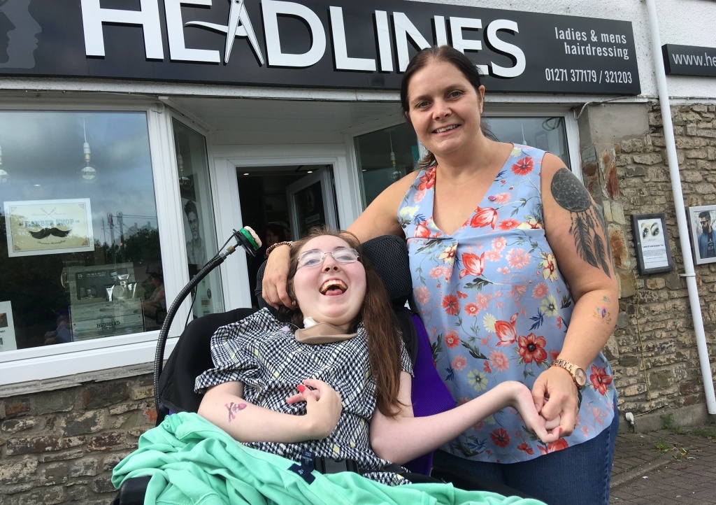 Megan and her mum Victoria outside Headlines hairdressers in Fremington