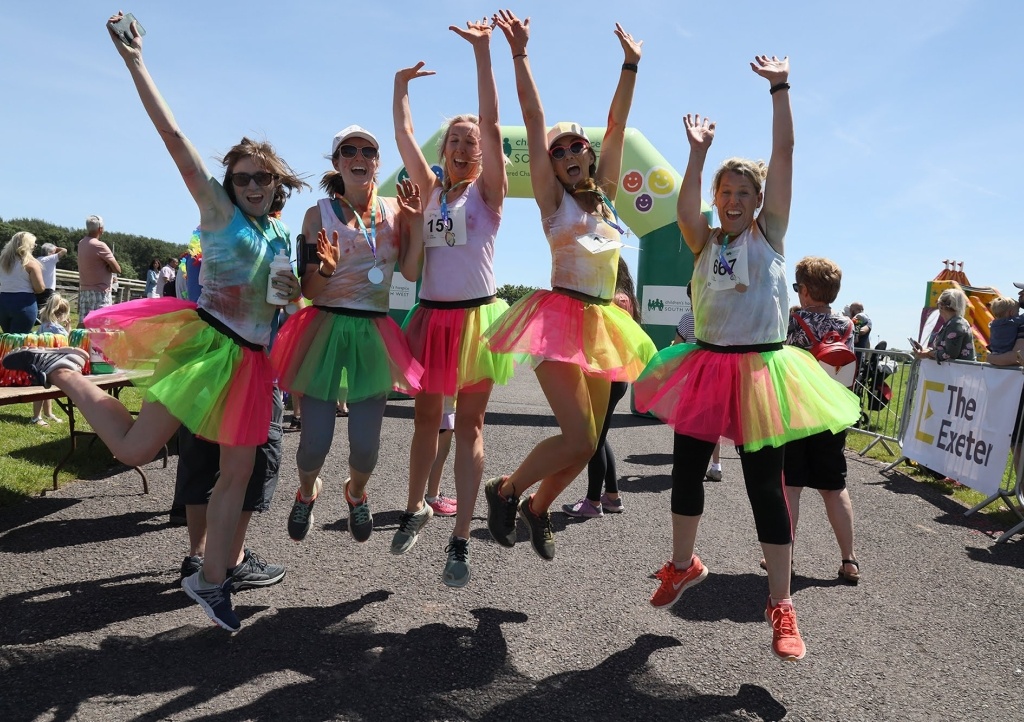 Fun at the finish line at Rainbow Run Exeter 