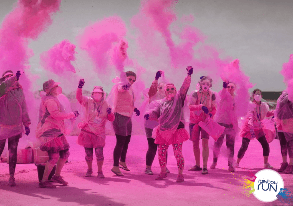 Paint throwers at the pink paint station