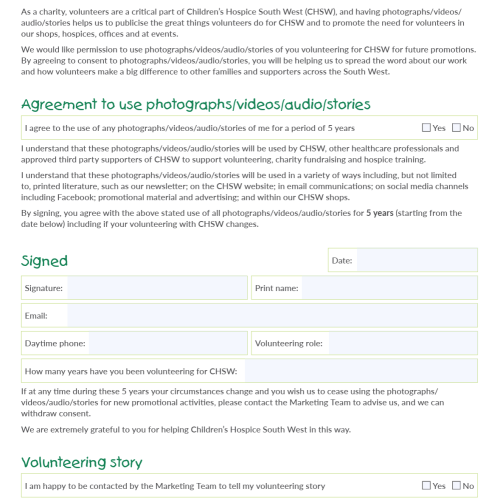 Volunteer consent form
