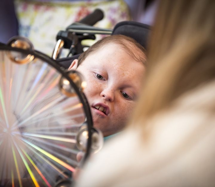 Barnstaple teenager Sam enjoying a music therapy session at Little Bridge House
