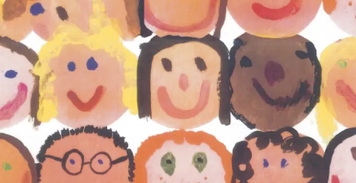 Children's drawing of lots of faces