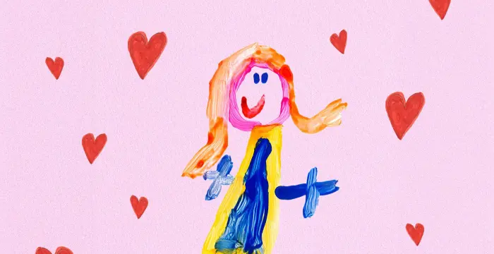 child's drawing of girl and hearts