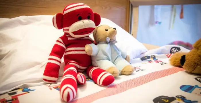 monkey toy on the bed 16:9
