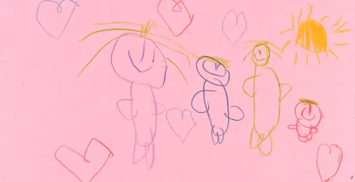 CTA size of child's drawing of a smiling family