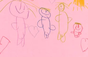 Child's drawing of a smiling family